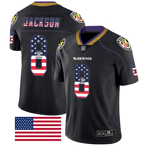 Baltimore Ravens Limited Black Men Lamar Jackson Jersey NFL Football #8 Rush USA Flag->baltimore ravens->NFL Jersey